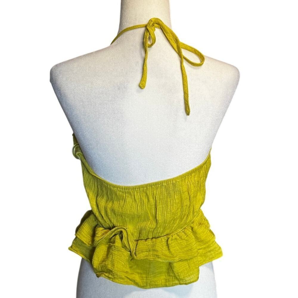 Milk & Honey Anthropologie Halter Top Yellow Crochet Ruffle Boho Festival Sz S - Picture 3 of 6